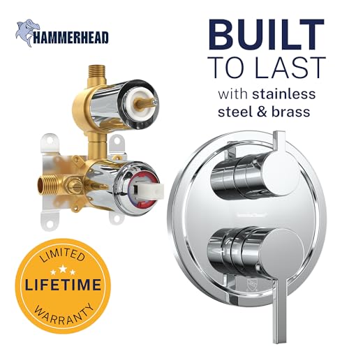 HammerHead Showers Solid Metal Shower Valve and Trim Kit, Two-Handle Volume and Temperature Control with Integrated Diverter, Pressure Balance Rough-In Valve Included, Chrome - color: Chrome