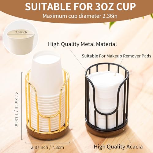 Bathroom Cup Dispenser with Acacia Wood Stand - Essential Bathroom Accessories for Toothbrush Holders & Mouthwash Cup Dispenser on Vanity Countertops Golden - color: 1 Pack Golden