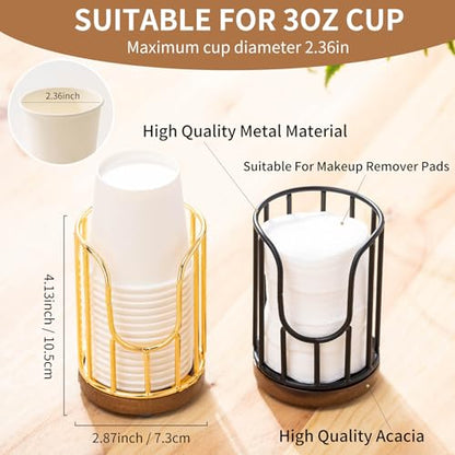 Bathroom Cup Dispenser with Acacia Wood Stand - Essential Bathroom Accessories for Toothbrush Holders & Mouthwash Cup Dispenser on Vanity Countertops Golden - color: 1 Pack Golden
