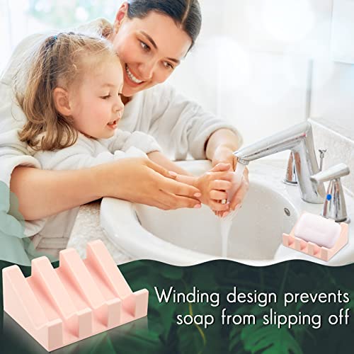 2 Pieces Silicone Soap Dish Self Draining Soap Dish Shower Waterfall Bar Soap Holder Tray with Drain Soap Saver for Kitchen Bathroom Accessories (Light Pink) - color: Light Pink