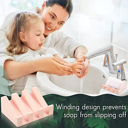2 Pieces Silicone Soap Dish Self Draining Soap Dish Shower Waterfall Bar Soap Holder Tray with Drain Soap Saver for Kitchen Bathroom Accessories (Light Pink) - color: Light Pink