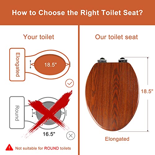 Elongated Toilet Seat Molded Wood Toilet Seat with Quietly Close and Quick Release Hinges, Easy to Install also Easy to Clean by Angol Shiold (Elongated, Brownish Yellow) - color: Brownish Yellow, size: Soft Close Hinge