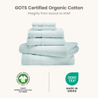 BIOWEAVES 100% Organic Cotton 700 GSM Plush 6-Piece Towel Set GOTS Certified, 2 Bath Towels, 2 Hand Towels & 2 Washcloths - Seafoam - color: Seafoam, size: 6 Pc Towel Set