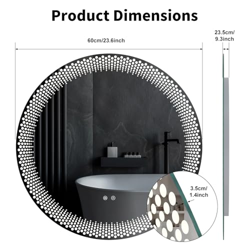 23.62" Round LED Bathroom Mirror with Anti-Fog & Touch Switch - Wall-Mounted Makeup Vanity Mirror, No Drilling Required, Smart Display (23.62") - size: 23.6"L x 23.6"W