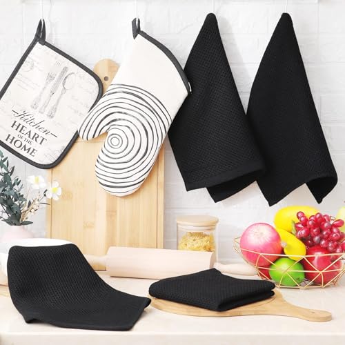Homaxy 100% Cotton Waffle Weave Kitchen Dish Cloths, 9-Pack, Black | Ultra Soft Absorbent Dish Towels, Quick Drying Dish Rags with Hanging Loop, 12 x 12 Inches - color: Black, size: 12 x 12 - 9 Pack