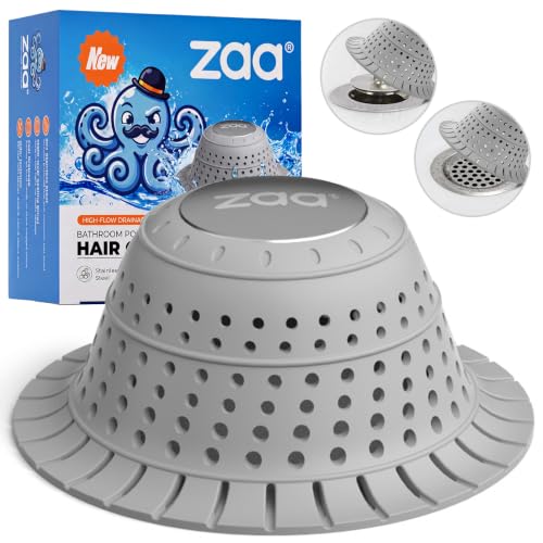 Bathtub Drain Hair Catcher, Premium Silicone Shower Hair Catcher, 1Pack Collapsible Hair Stopper for Pop Up and Regular Drains of Shower, Bathtub, Bathroom Sink, Bathroom Fixture Accessories, Gray | Gray Collapsible Shower Drain Hair Catcher for Pop Up Tu