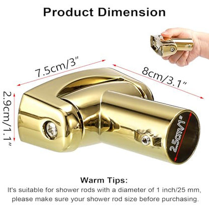 KoKone Shower Curtain Rod Bracket Set of 2 Adjustable 180° Rotation Bracket | for Curved Shower Curtain Rod Sturdy Zinc Alloy Wall Mounted Curtain Rod Holder for Bathroom, Wardrobe, Kitchen, Gold