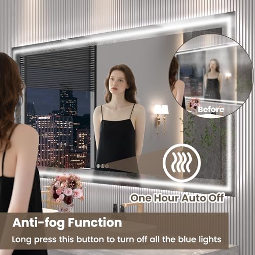 Snowdool 88 x 38 in LED Bathroom Mirror, Front and Backlit, Anti-Fog | Front and Backlit, 3 Color Temperatures, Anti-Fog, Tempered Glass - size: 38"L x 88"W