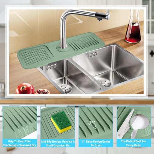 Sink Splash Guard Silicone Sink Faucet Mat Sink Accessories | for Kitchen, Bathroom, Sink Sponge Holder (Green) - color: Green