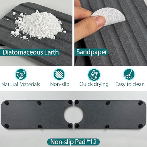 Faucet Mat for Kitchen Sink Water Absorbing Stone Tray for Bathroom Counter | 19.7 x 4 inch, Faucet Splash Guard, Quick Dry, Raised Feet, Diatomaceous Earth, Sink Protector, Kitchen Sink Accessories