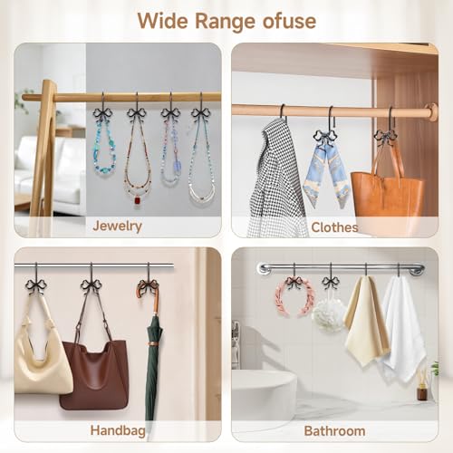 12 Pack Elegant Bow Shower Curtain Hooks, Black Metal Rustproof Decorative Shower Curtain Hooks, Shower Curtain Hangers for Bathroom Art Decor