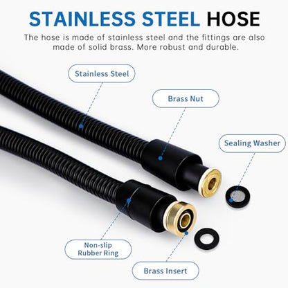 G-Promise Solid Metal Shower Arm Diverter with Handshower Mount,86 Inch Stainless Steel Long Shower Hose,Flexible and Tangle-Free, for Shower and Pet Shower, Clean Bathroom Corners(Matte Black)