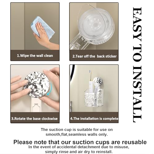 2 Pack Suction Cup Shower Caddy, Wall Mounted Suction Electric Toothbrush Holder for Bathroom, Clear Shower Rack with 2 Movable Hooks, Toothpaste and Razors Shower Organizer - style: Small size, 2 pieces