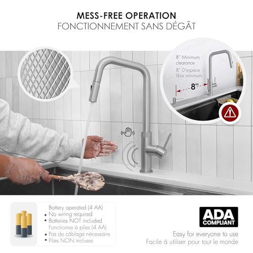 Stylish Touchless Kitchen Faucet with Pull Down Sprayer Single Lever Handle Dual Function Kitchen Sink Faucet with Ceramic Cartridge and Aerator Brushed Stainless Steel Finish, K-150SM - color: Brushed Stainless Steel