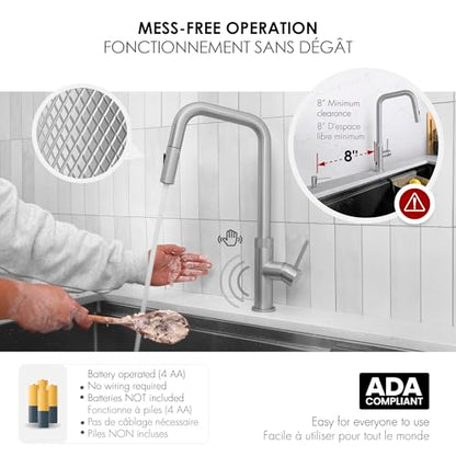 Stylish Touchless Kitchen Faucet with Pull Down Sprayer Single Lever Handle Dual Function Kitchen Sink Faucet with Ceramic Cartridge and Aerator Brushed Stainless Steel Finish, K-150SM - color: Brushed Stainless Steel