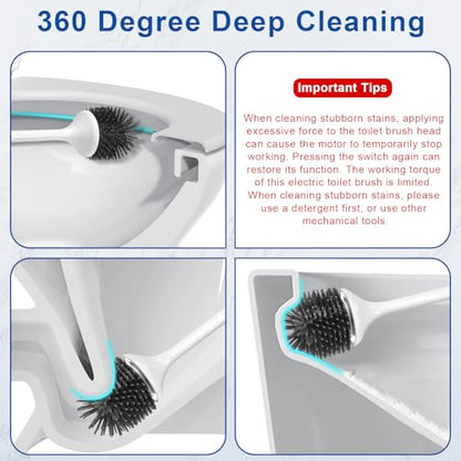 Electric Toilet Brush,Silicone Toilet Brush,Toilet Bowl Brush and Holder Set with Ventilated Holder,Toilet Brush, Floor Standing, Wall Mounted Without Drilling，Rechargeable - size: 1pack
