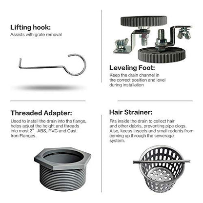Neodrain 24" Linear Shower Drain, Brushed 304 SS Bathroom Linear Drain,cUPC | Brushed Nickel Shower Drain with Quadrato Grate& Adjustable Feet, Long Rectangle Shower Floor Drain in Bathroom, Balcony etc - color: Brushed Nickel, size: 24 In