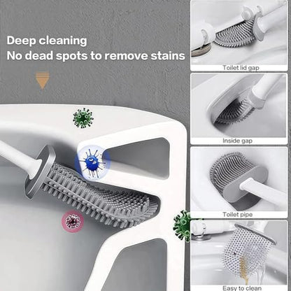 Silicone Toilet Brush Set with Holder,Wall Mounted for Bathroom RV Camper Home,Space-Saving & Hygienic Cleaning Tool,Easy to Install,Grey