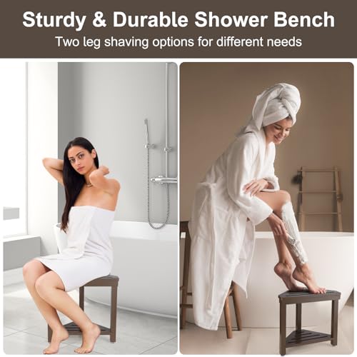 Boulphia Shower Foot Rest 14in, Acacia Wood Shower Stool for Shaving Legs (Walnut) - color: Walnut