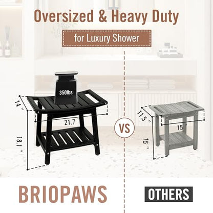 BRIOPAWS Shower-Bench-Seat-Waterproof | Black Shower Stool-for-Inside-Shower | HDPE Plastic | Bathroom-Benches w/Storage Shelf & Handles | Shaving Legs | Indoor Outdoor Use | 21.8 x 14 x 18.1 Inch - size: Black-L