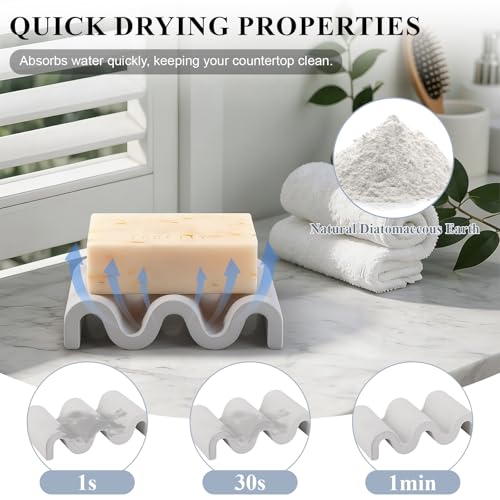 Diatomite Soap Dish Bar Soap Holder Wave Texture Sponge Tray, Light Grey | Quick Drying, Self Draining Design Helps Keep Bar Soap Dry for Bathroom Sink, Shower & Kitchen - color: Light Grey