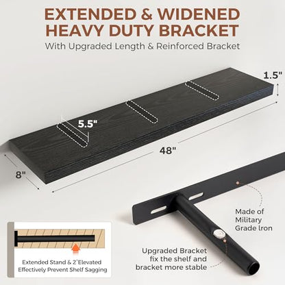 Dreamland Black Floating Shelves 48 Inch Long,8 Inch Deep Floating Shelves,48" W x 8" D Wall Shelves for Bedroom,Living Room,Kitchen,Bathroom,Set of 2 - color: Black, size: 48 Inch