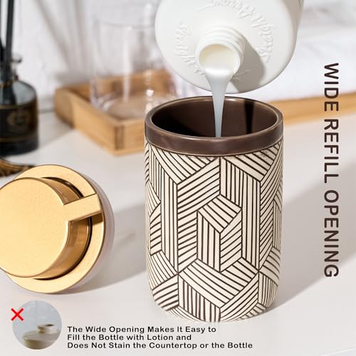 Brown Foaming Soap Dispenser,Ceramic Foam Soap Dispenser for Bathroom&Kitchen,12oz Foam Dispenser with Plastic Gold Pump(Unique&Modern) - color: Chestnut Brown