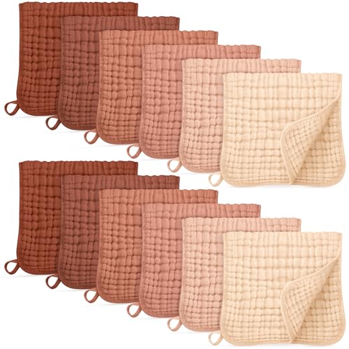 Unnivoll Muslin Burp Cloths for Baby 100% Cotton Burping Cloths for Boys Girls Large 20''X10'' Extra Soft and Absorbent 12 Pack - Gradient Caramel - color: Gradient Caramel, size: 12 Pack