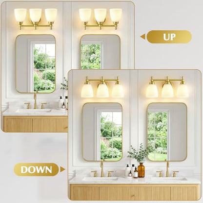 EJIAXIN 3 Light Bathroom Vanity Light,Gold Bathroom Lighting Fixtures Over Mirror Modern Bathroom Light Fixtures for Living Room Bathroom Bedroom Cabinet About Mirror - color: Gold