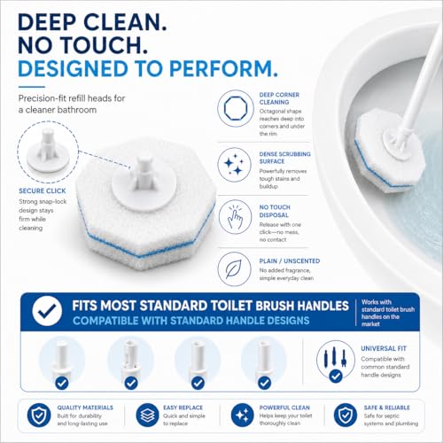 Toilet Wand Refills 60 Count – Disposable Toilet Bowl Cleaner Brush Heads, Fits Most Standard Toilet Wand Handles, No-Touch Replacement Sponge Pads, Hygienic Toilet Cleaning Heads - size: 60 Refills