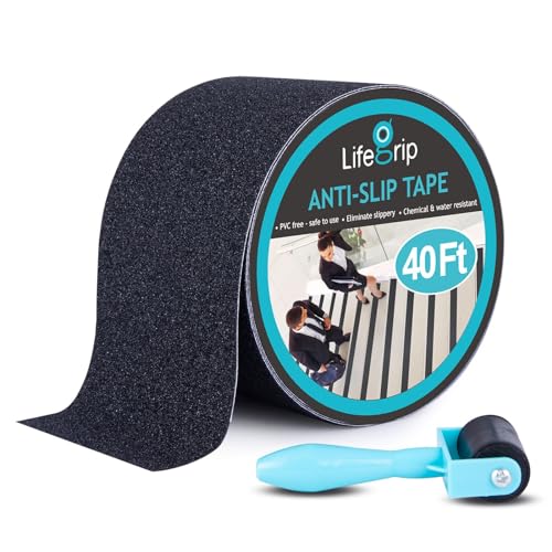 LifeGrip Anti Slip Traction Tape, 4 Inch x 40 Foot- Best Grip, Friction, Abrasive Adhesive for Stairs, Tread Step, Indoor, Outdoor (4" X 40' Tape) - color: Black, size: 4" X 40'