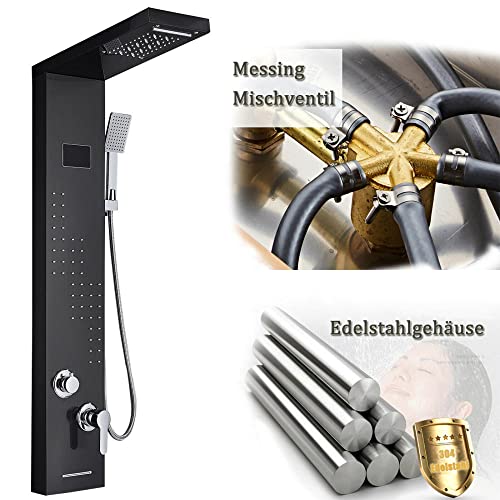 Black Shower Panel Tower System Led Rain Head Combination Massage Body Jets Faucet Shower Column