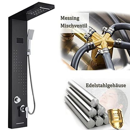 Black Shower Panel Tower System Led Rain Head Combination Massage Body Jets Faucet Shower Column