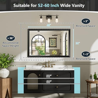 48x32 Inch Black Bathroom Mirror for Wall, Beveled Framed Rectangle Bathroom Vanity Mirrors for Over Sink, Bedroom, Living Room, Entryway, Anti-Rust, HD Tempered Glass, Horizontally/Vertically - size: 48"L x 32"W