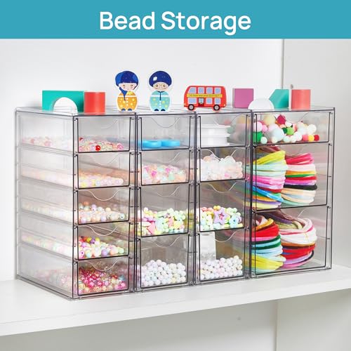 Vtopmart 4 Set Acrylic Desk Organizer with 16 Drawers for Office, Makeup | Clear Storage Drawers for Office Supplies, Desktop Organization for Makeup, Jewelry, Art Crafts, Bead, Pen, Stationary - style: B