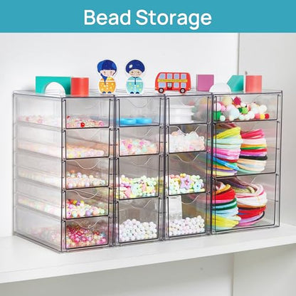 Vtopmart 4 Set Acrylic Desk Organizer with 16 Drawers for Office, Makeup | Clear Storage Drawers for Office Supplies, Desktop Organization for Makeup, Jewelry, Art Crafts, Bead, Pen, Stationary - style: B