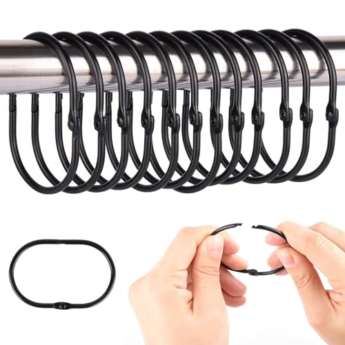 Shower Curtain Hooks 12Pcs Rust Proof Metal Double Glide Shower Hooks Rings for Bathroom Shower Rods Curtains Smooth Gliding Curtain Hooks Bathroom Accessories Black