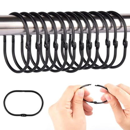 Shower Curtain Hooks 12Pcs Rust Proof Metal Double Glide Shower Hooks Rings for Bathroom Shower Rods Curtains Smooth Gliding Curtain Hooks Bathroom Accessories Black