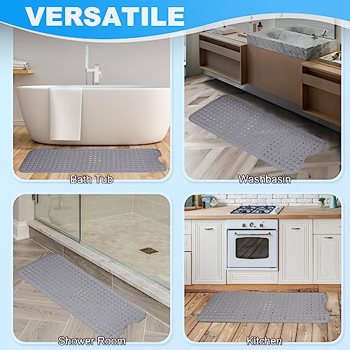 Bathtub and Shower Mats, 40x16 Inch Extra Large Non Slip Soft Bath Tub Mat with Suction Cups and Drain Holes for Bathroom Floor and Keep Tubs Clean, Machine Washable, Gray - color: Gray