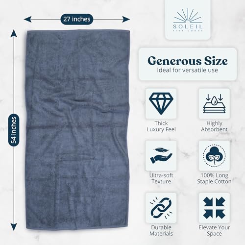 Soleil Fine Goods Luxurious 800 GSM 100% Cotton Bath Towel Set (4-Pack, 27x54) - Heavyweight & Ultra Absorbent, Plush Softness for Bathroom | Hotel & Spa Quality Luxury Towels- Blue Grey - color: Blue Grey
