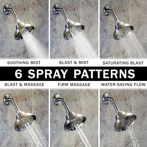 Massage Shower Head With Mist - 1.8 GPM - Brushed Nickel | High Pressure Boosting, 6 Function Adjustable Massaging Rainfall Showerhead For Low Flow Baths With Water Saving Nozzles - color: Brushed Nickel, size: 1.8 GPM