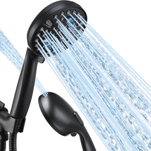 Shower Head with Handheld, High Pressure 10 Spray Modes, Matte Black | Built-in Pause Function, Power Wash Mode, Anti-Clog Nozzles, 71 Inch Stainless Steel Hose, Adjustable Overhead Bracket - color: Matte Black
