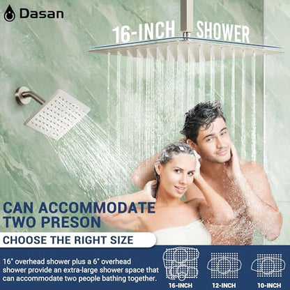 Dasan Thermostatic Dual Shower System with 6 Body Jets, 6-Inch Shower & 16” Rainfall Shower, Luxury Brushed Nickel Shower Faucet Set Rain Shower System for Couples/ 2-Person - color: Brushed Nicke
