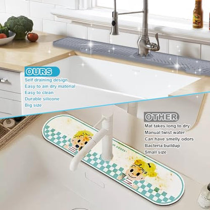 Derlights 33 inch Sink Splash Guard Mat, Silicone Faucet Handle Drip Catcher Tray, Longer Silicone Sink Mat for KitchenBathroom, Drip Protector Splash Countertop (Gray) - size: 33 inch