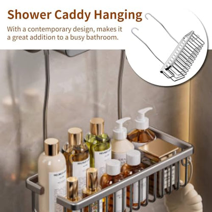 Shower Caddy Hanging, Hanging Shelf over Shower Door Caddy Rack Bathroom Storage Rack Shampoo Bracket Hung on the Bar