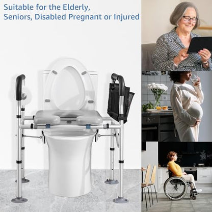 Raised Toilet Seat 400lbs,Height Adjustable | Toilet Seat Risers for Seniors,Handicap Elevated Toilet Seat with Handles & Padded Seat,Commode Chair for Elderly,Pregnant - color: Grey