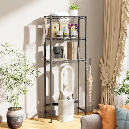 Over The Toilet Storage Shelf 3-Tier Bathroom Organizer and Storage Shelf | with Adjustable Shelf and Basket Freestanding Space Saver Above Toilet for Room Black