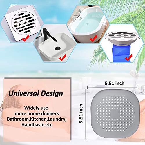 Hair Drain Catcher,Square Drain Cover for Shower Silicone Hair Stopper with Suction Cup,Easy to Install Suit for Bathroom,Bathtub,Kitchen 2 Pack (Grey White) | Drainer Cover Silicone Hair Stopper with Suction Cups,Protector Accessories,Easy to Install Sui