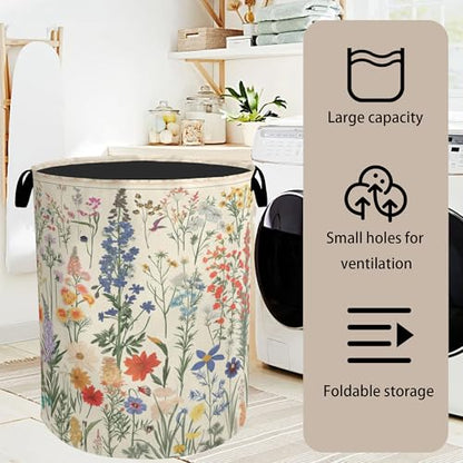 Summer Wild Herbs Large Clothes Hamper Bag - Laundry Basket with Handles, Space Saving Foldable Design for Nursery - color: Summer Wild Herbs