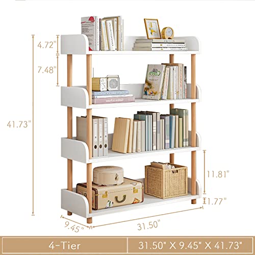 OSCHF 4-Tier Wooden Open Bookcase, Warm White | Modern Display Bookshelf with Top Edge, Solid Wood Frame, Home and Office Storage - color: Warm White, size: 4-tier